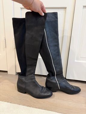 Michael Kors ‘Bromley’ Black Leather Knee-High Boots with Side Zip